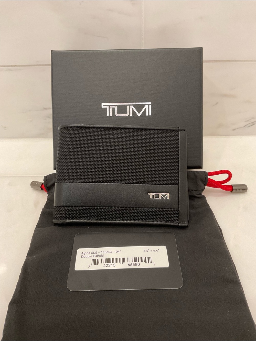 NEW Tumi ALPHA Ballistic Nylon 3..4” x 4.4” Double Billfold Wallet - BLACK